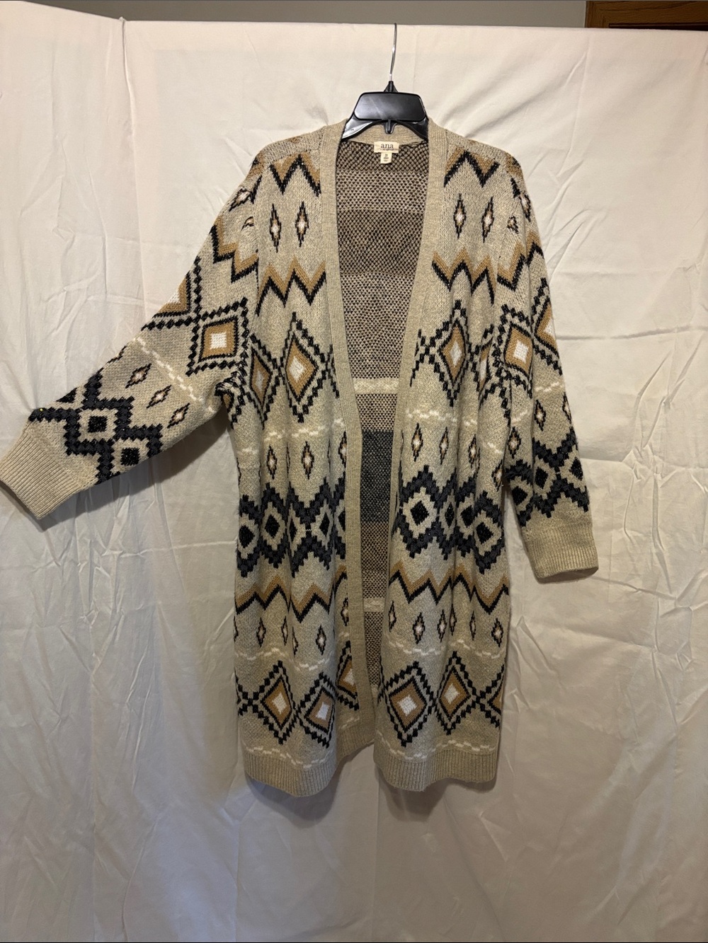 a.n.a Beige Aztec Open-Front Cardigan with Black & Tan Accents
